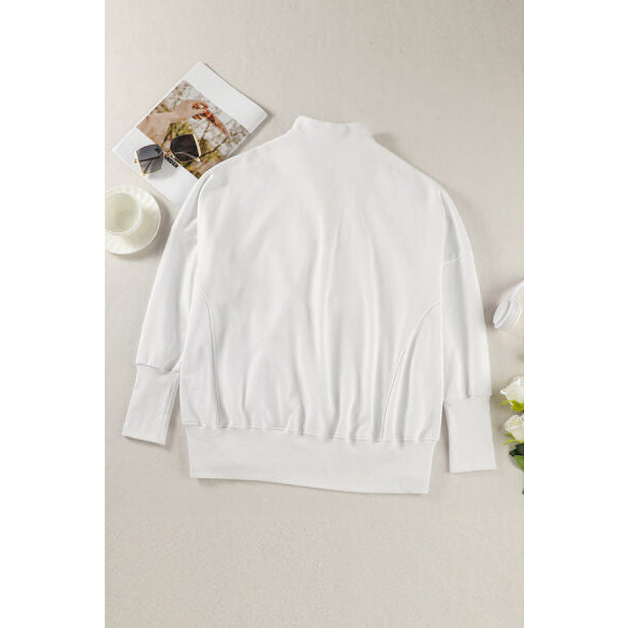 Half Zip Pocketed Dropped Shoulder Sweatshirt Apparel and Accessories