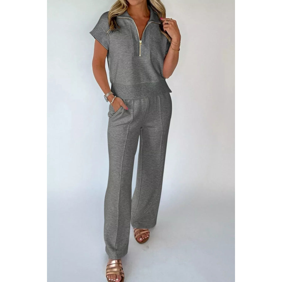 Half Zip Polo Tee Casual Pant Set Apparel and Accessories