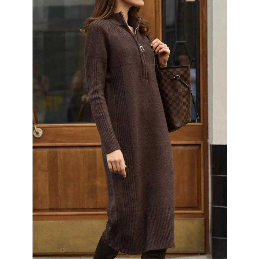 Half-Zip Ribbed Knit Sweater Dress Apparel and Accessories