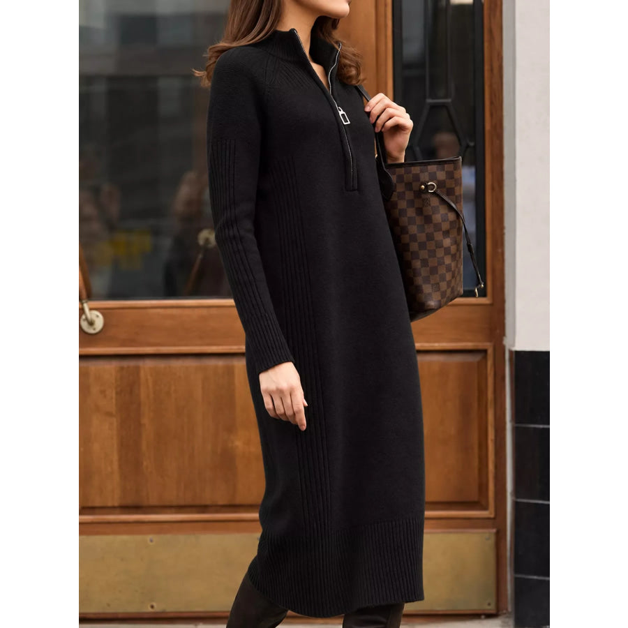 Half-Zip Ribbed Knit Sweater Dress Apparel and Accessories