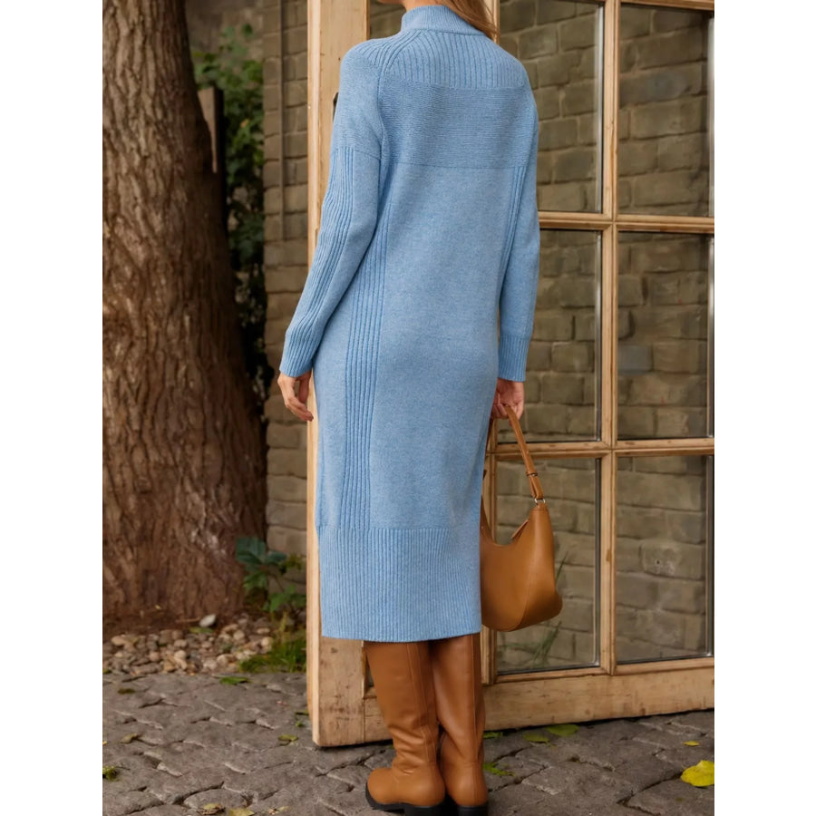 Half-Zip Ribbed Knit Sweater Dress Apparel and Accessories