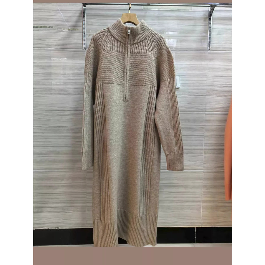 Half-Zip Ribbed Knit Sweater Dress Apparel and Accessories