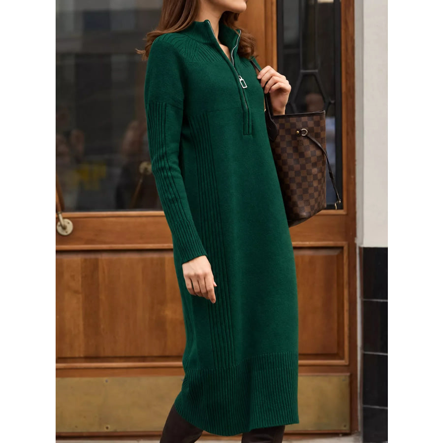Half-Zip Ribbed Knit Sweater Dress Apparel and Accessories