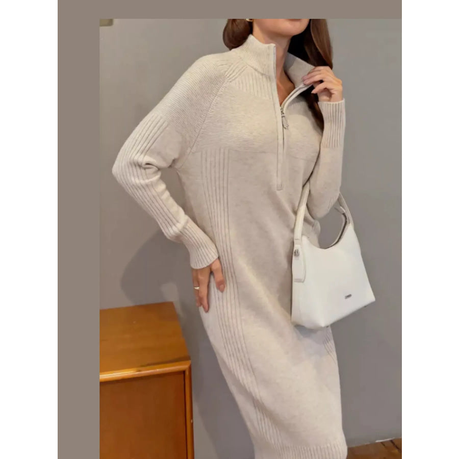 Half-Zip Ribbed Knit Sweater Dress Apparel and Accessories
