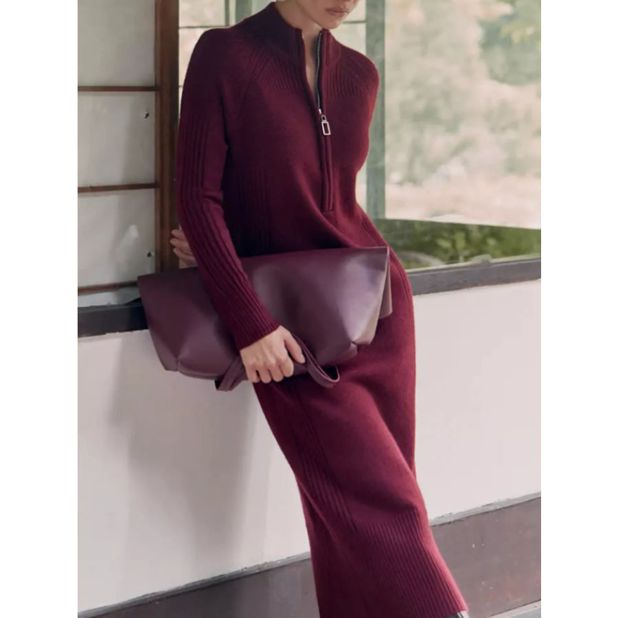 Half-Zip Ribbed Knit Sweater Dress Apparel and Accessories