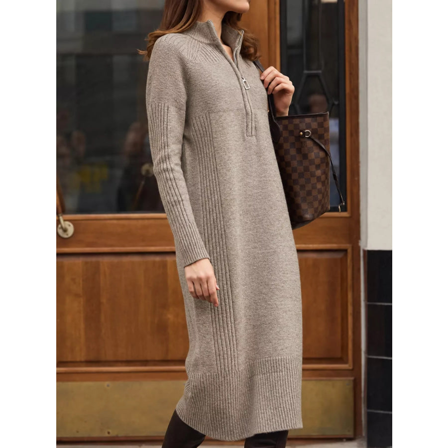 Half-Zip Ribbed Knit Sweater Dress Apparel and Accessories