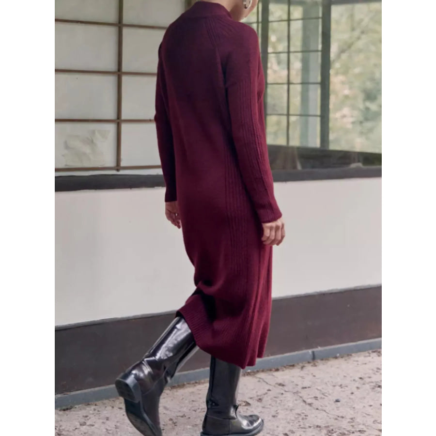 Half-Zip Ribbed Knit Sweater Dress Apparel and Accessories
