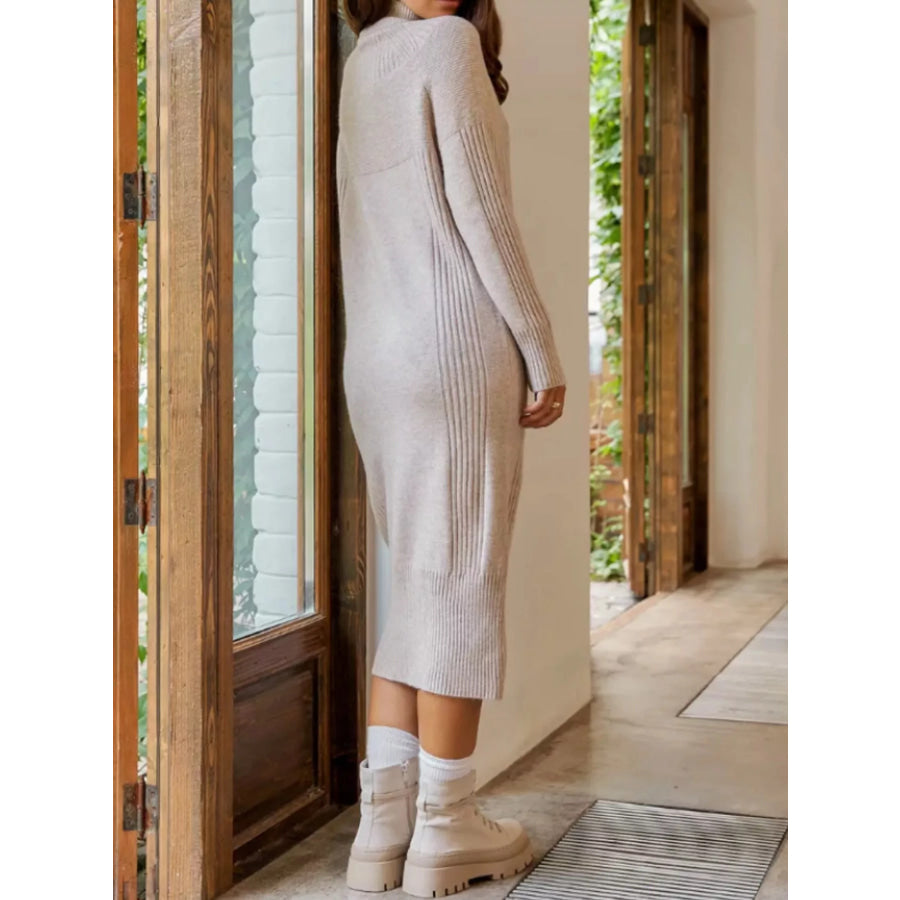 Half-Zip Ribbed Knit Sweater Dress Apparel and Accessories