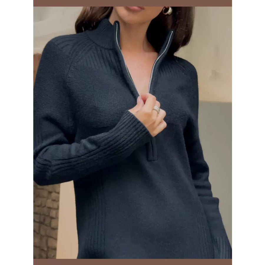 Half-Zip Ribbed Knit Sweater Dress Apparel and Accessories