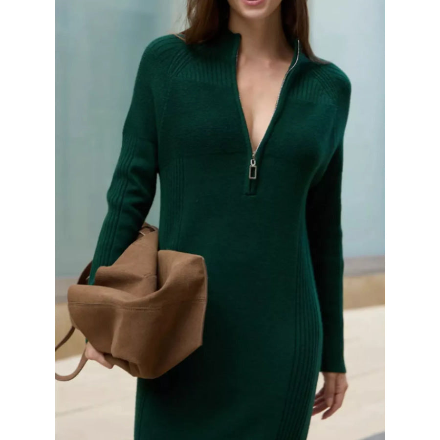 Half-Zip Ribbed Knit Sweater Dress Apparel and Accessories