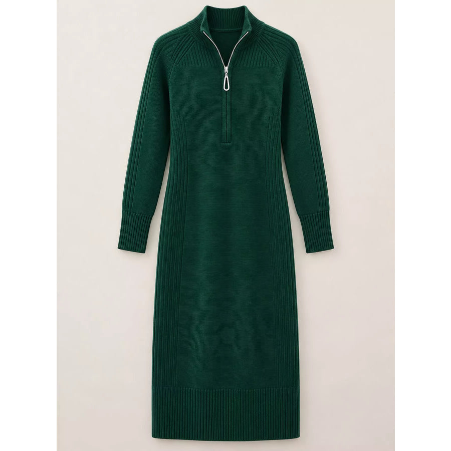 Half-Zip Ribbed Knit Sweater Dress Apparel and Accessories