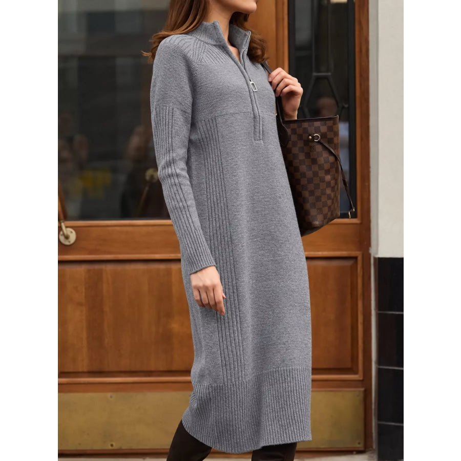 Half-Zip Ribbed Knit Sweater Dress Apparel and Accessories