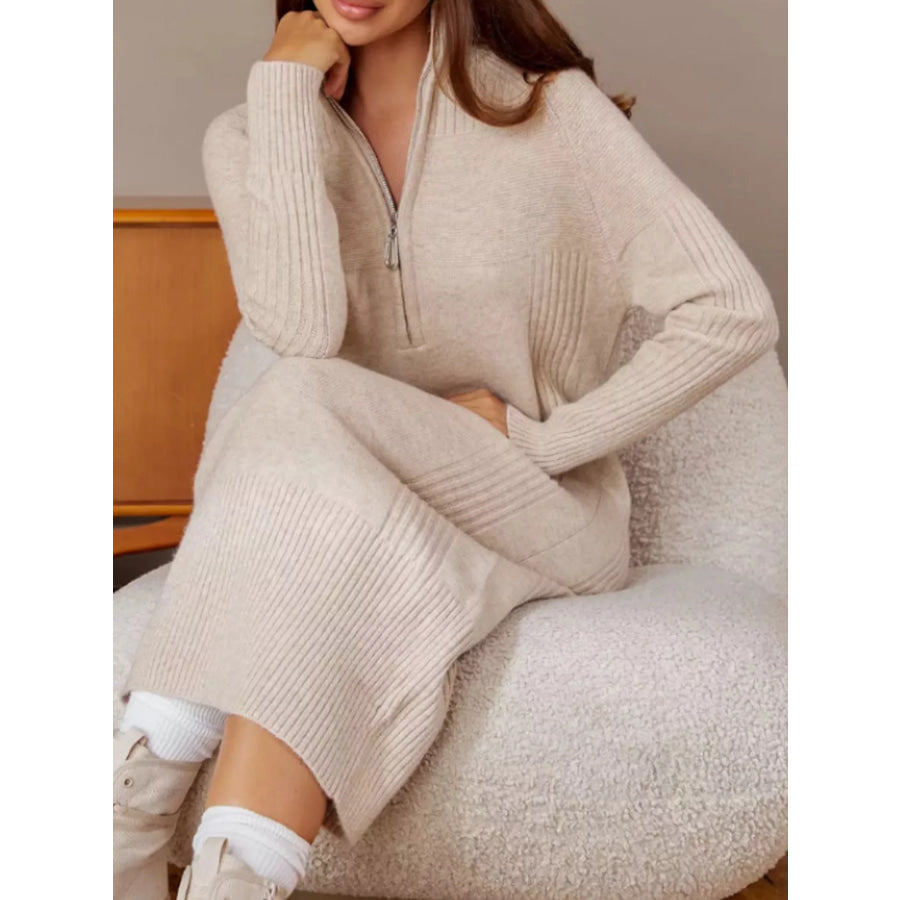 Half-Zip Ribbed Knit Sweater Dress Apparel and Accessories