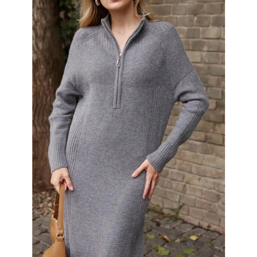 Half-Zip Ribbed Knit Sweater Dress Apparel and Accessories