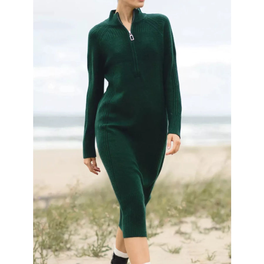 Half-Zip Ribbed Knit Sweater Dress Apparel and Accessories