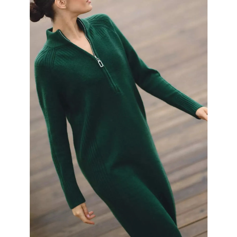Half-Zip Ribbed Knit Sweater Dress Apparel and Accessories
