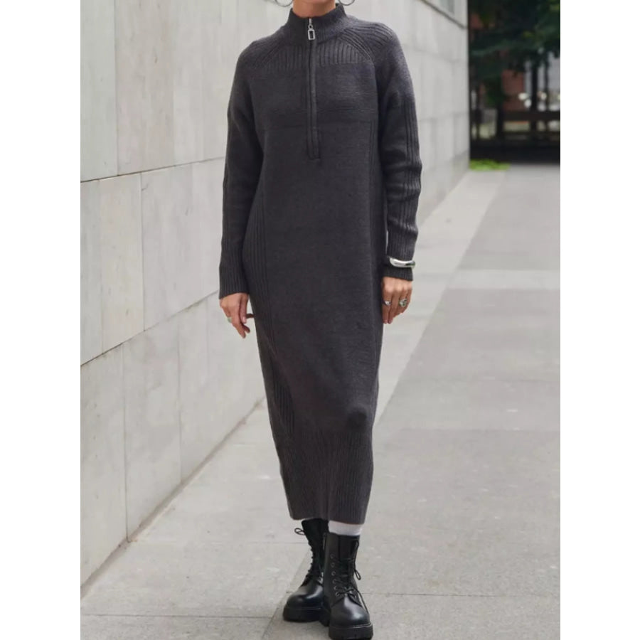 Half-Zip Ribbed Knit Sweater Dress Apparel and Accessories