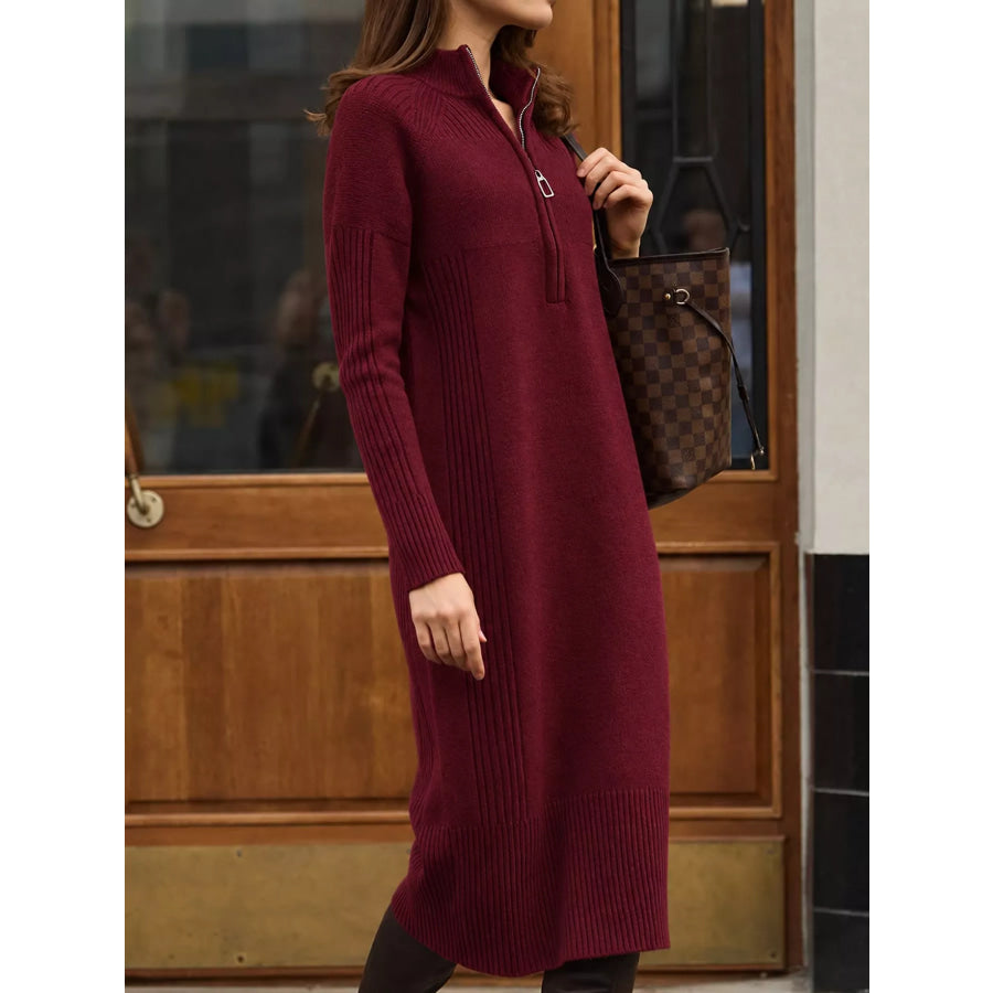 Half-Zip Ribbed Knit Sweater Dress Apparel and Accessories