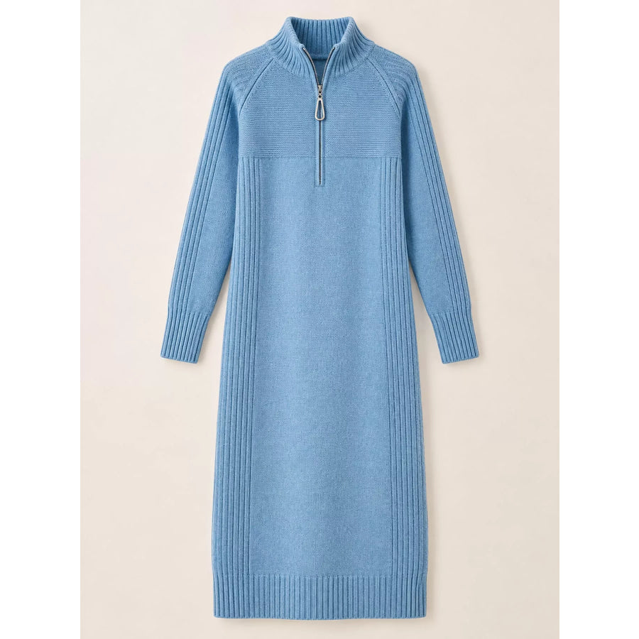 Half-Zip Ribbed Knit Sweater Dress Apparel and Accessories