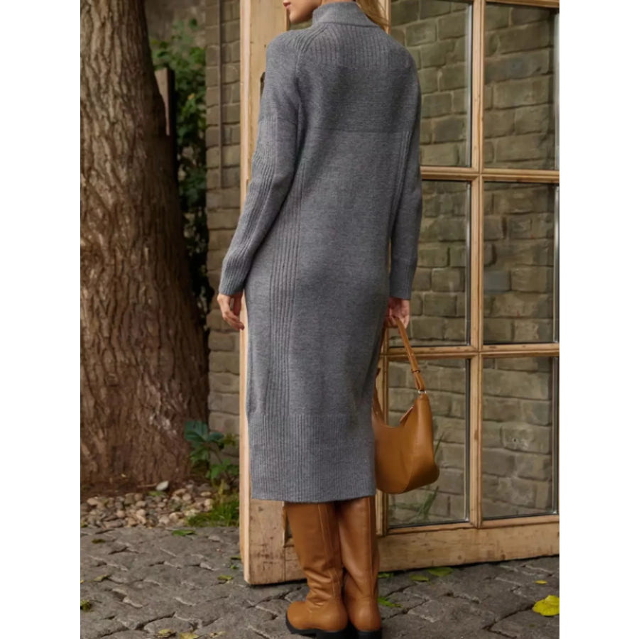 Half-Zip Ribbed Knit Sweater Dress Apparel and Accessories