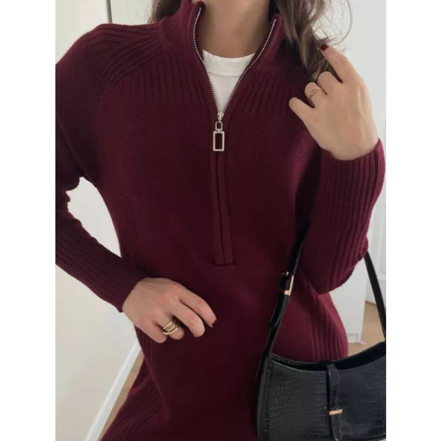 Half-Zip Ribbed Knit Sweater Dress Apparel and Accessories