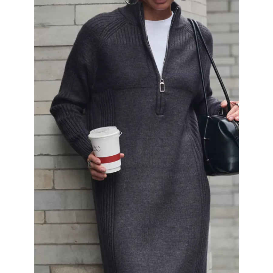 Half-Zip Ribbed Knit Sweater Dress Apparel and Accessories