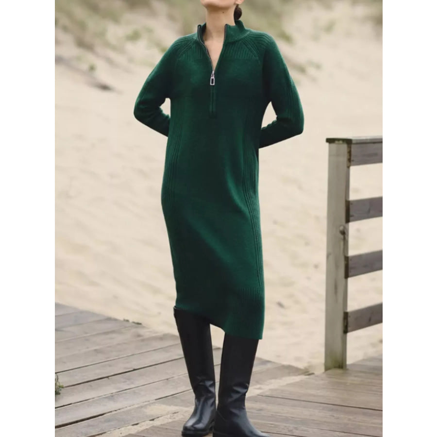 Half-Zip Ribbed Knit Sweater Dress Apparel and Accessories