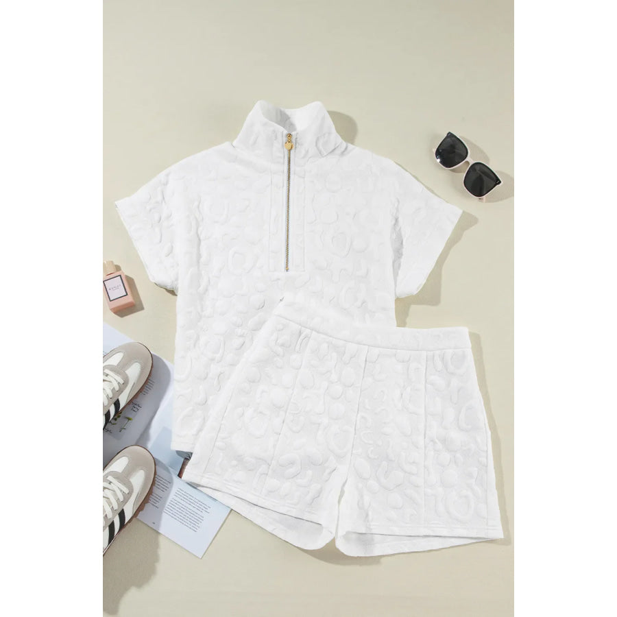 Half Zip Short Sleeve Top and Shorts Set Apparel and Accessories