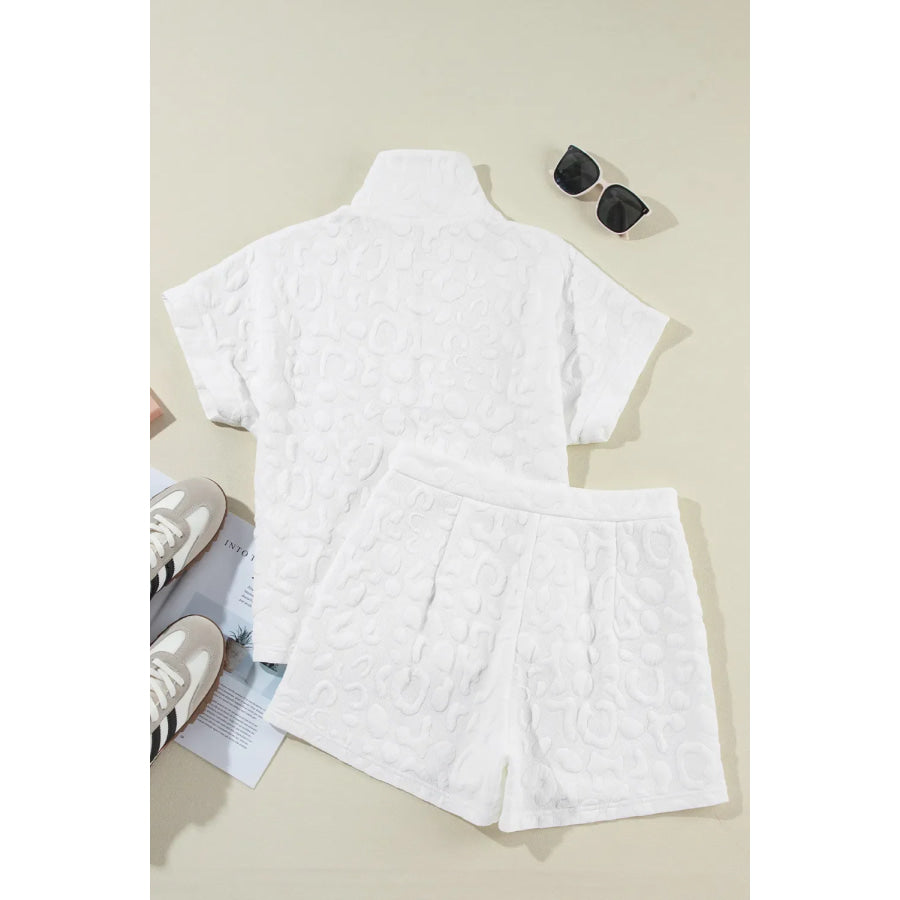 Half Zip Short Sleeve Top and Shorts Set Apparel and Accessories