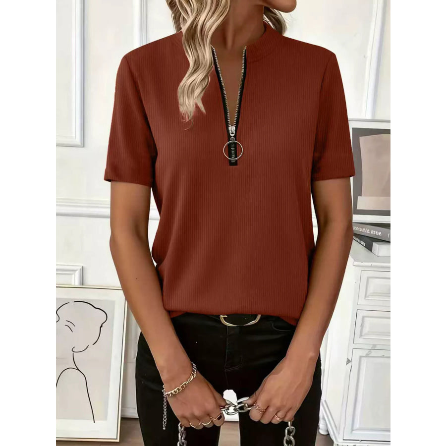 Half Zip Short Sleeve Top Apparel and Accessories
