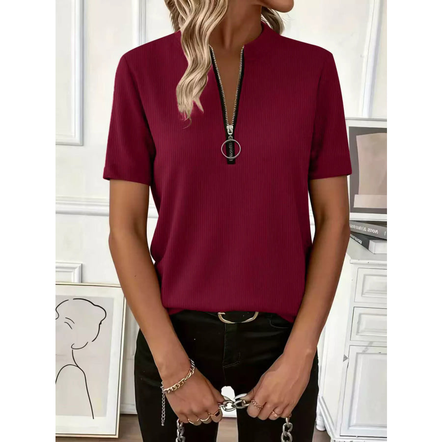 Half Zip Short Sleeve Top Apparel and Accessories