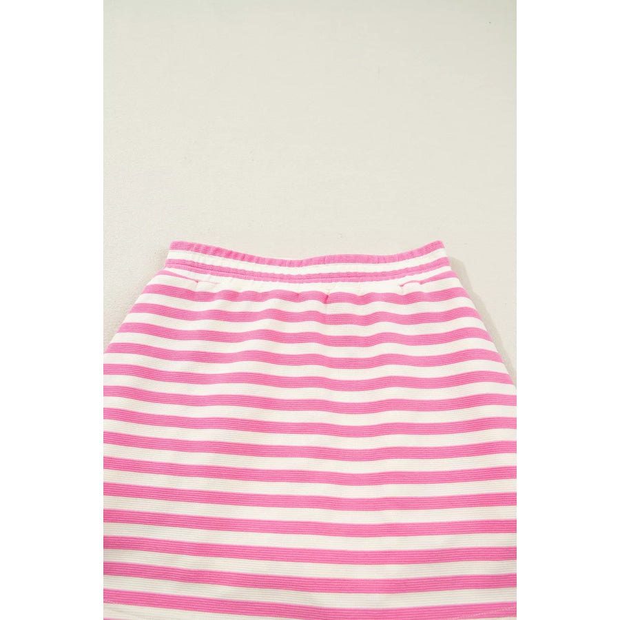 Half Zip Striped Sleeveless Top and Skirt Set Apparel and Accessories