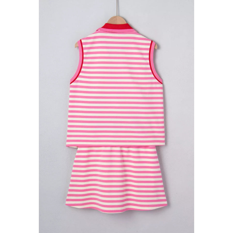 Half Zip Striped Sleeveless Top and Skirt Set Apparel and Accessories
