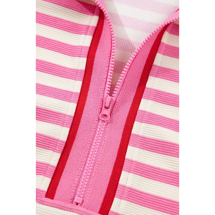 Half Zip Striped Sleeveless Top and Skirt Set Apparel and Accessories