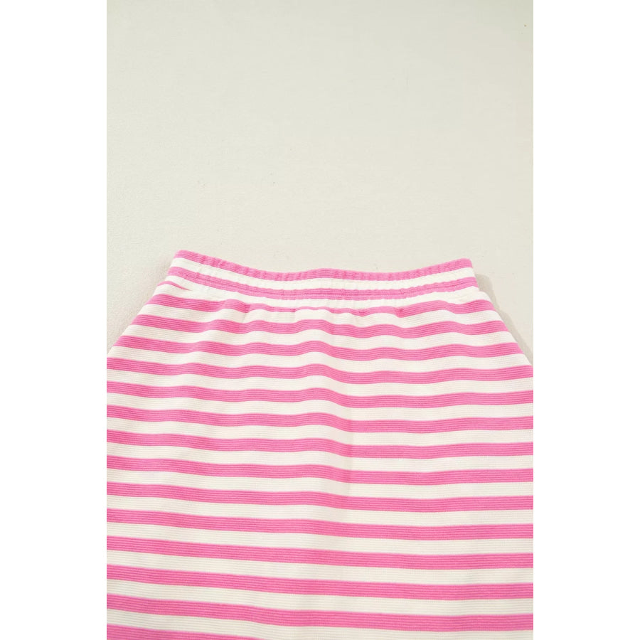 Half Zip Striped Sleeveless Top and Skirt Set Apparel and Accessories