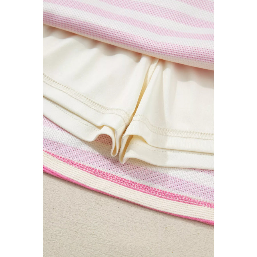 Half Zip Striped Sleeveless Top and Skirt Set Apparel and Accessories