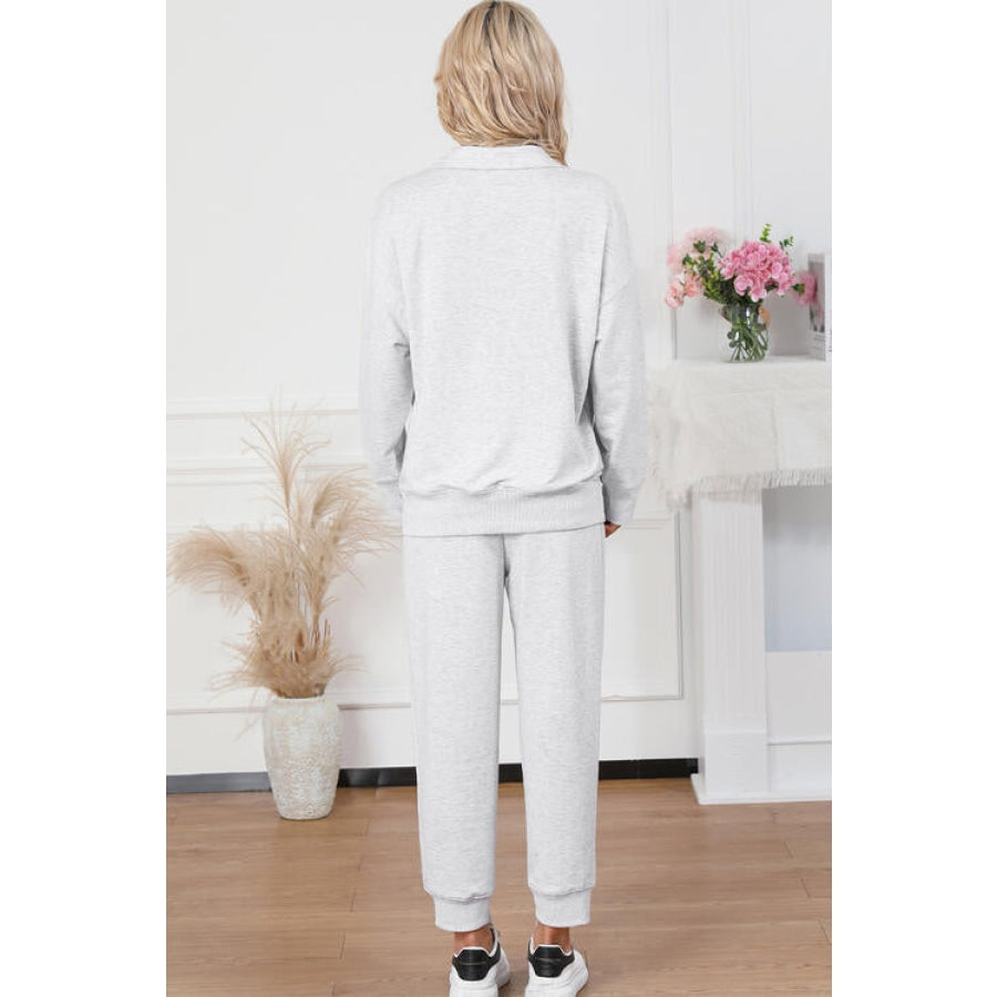 Half Zip Sweatshirt and Drawstring Sweatpants Set Women’s Fashion Clothing