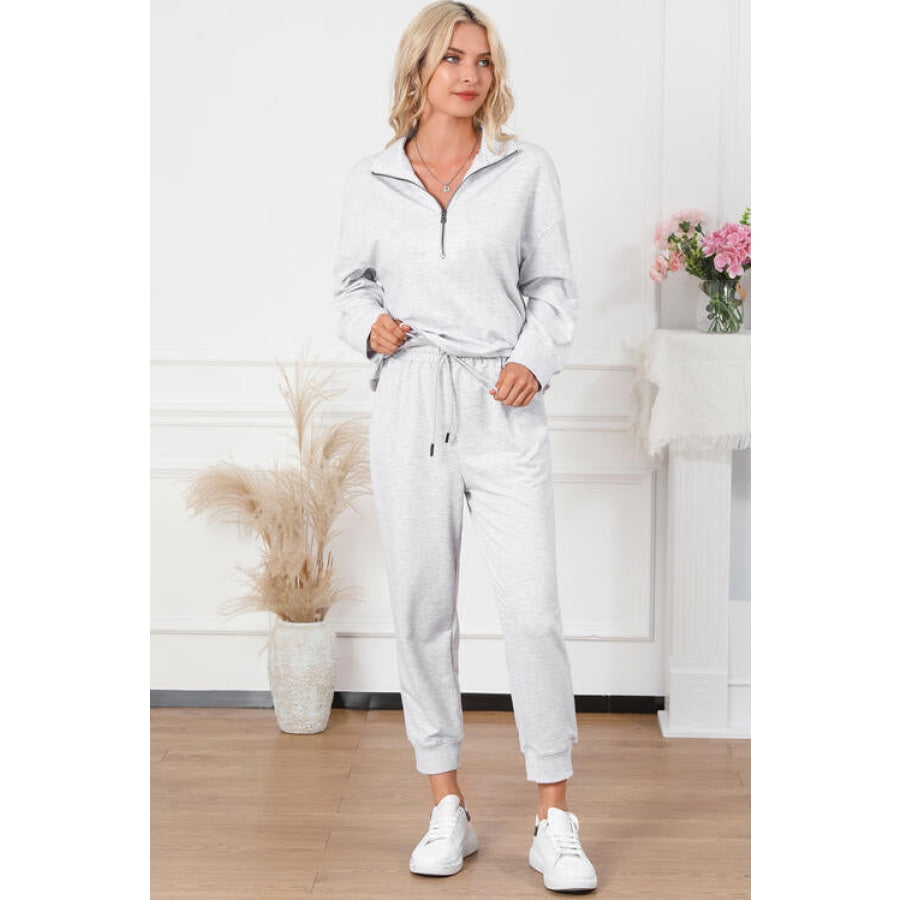 Half Zip Sweatshirt and Drawstring Sweatpants Set Women’s Fashion Clothing