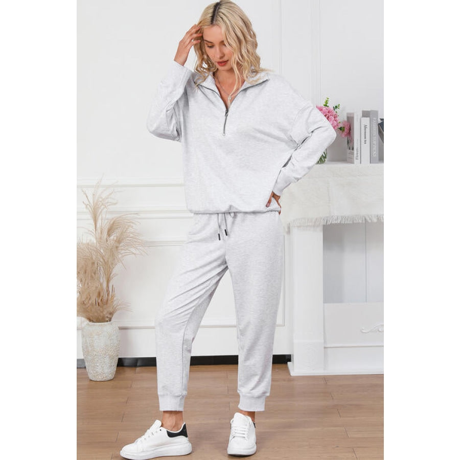 Half Zip Sweatshirt and Drawstring Sweatpants Set Women’s Fashion Clothing