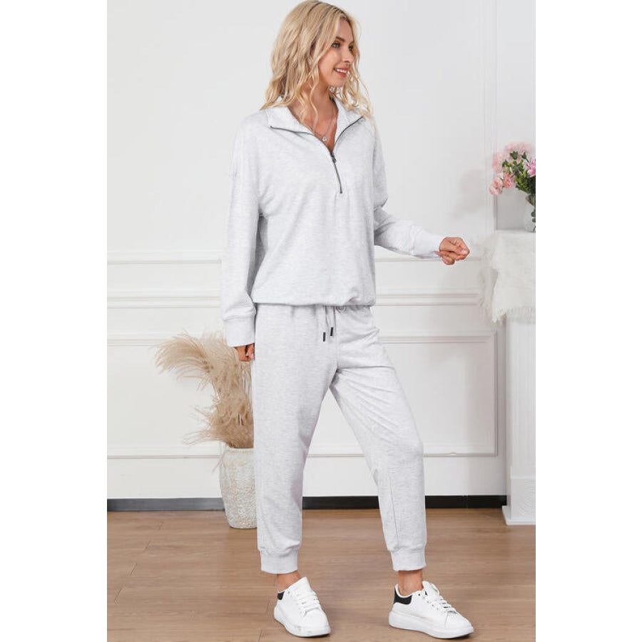 Half Zip Sweatshirt and Drawstring Sweatpants Set Women’s Fashion Clothing