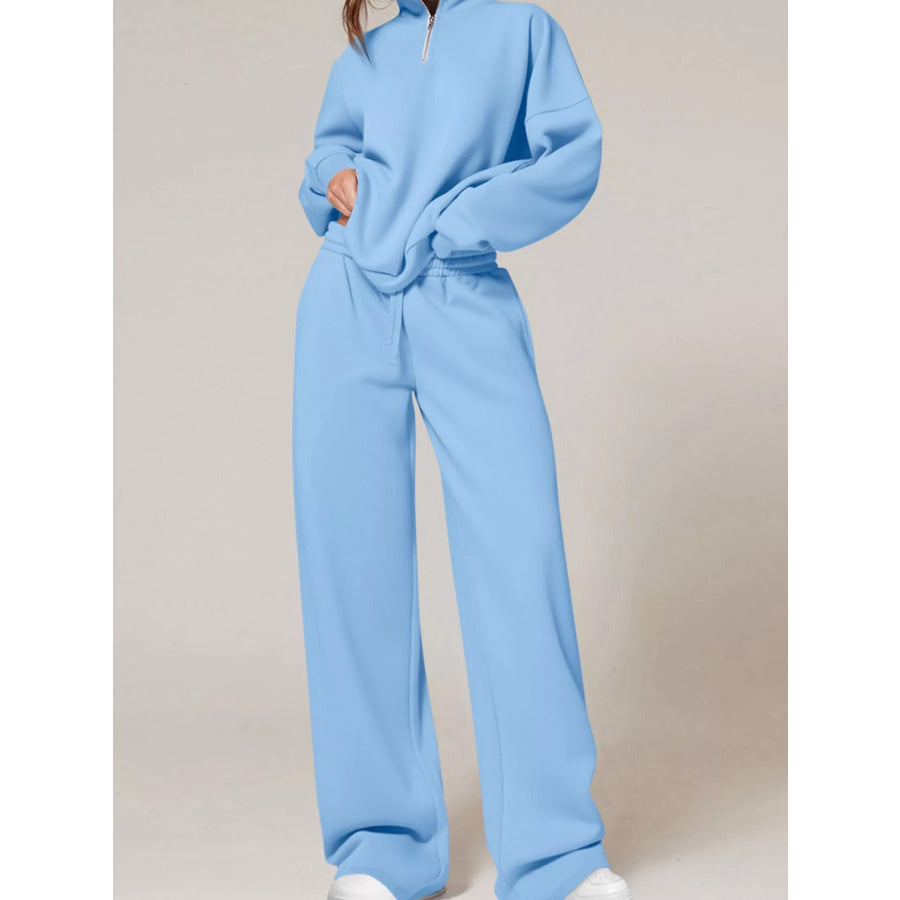 Half-Zip Sweatshirt and Wide-Leg Sweatpants Set Sky Blue / S