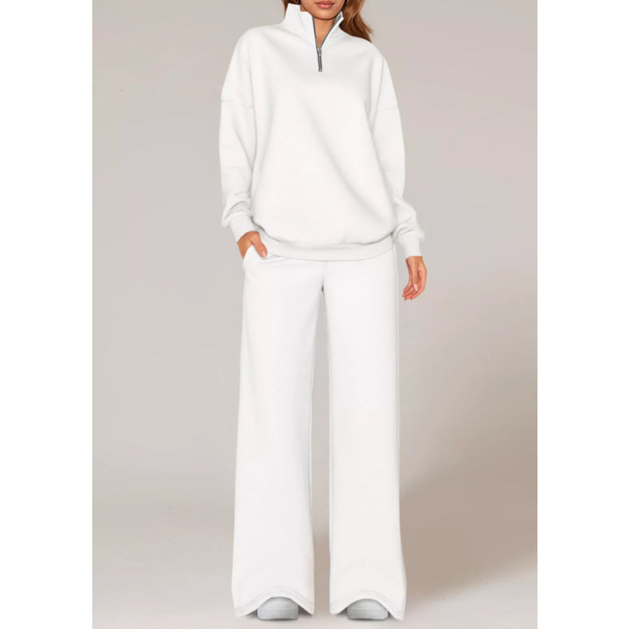 Half-Zip Sweatshirt and Wide-Leg Sweatpants Set