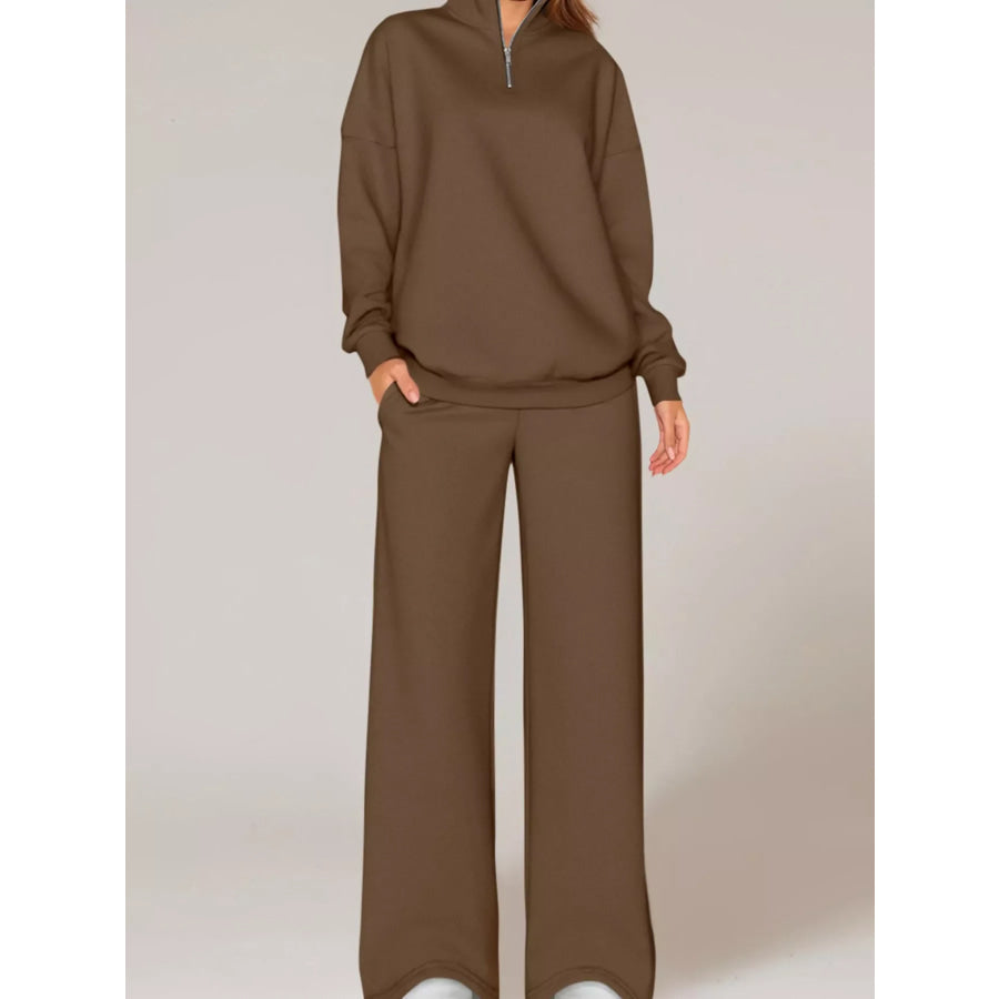 Half-Zip Sweatshirt and Wide-Leg Sweatpants Set