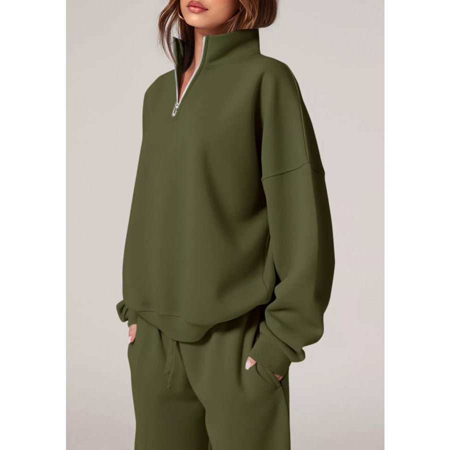 Half-Zip Sweatshirt and Wide-Leg Sweatpants Set