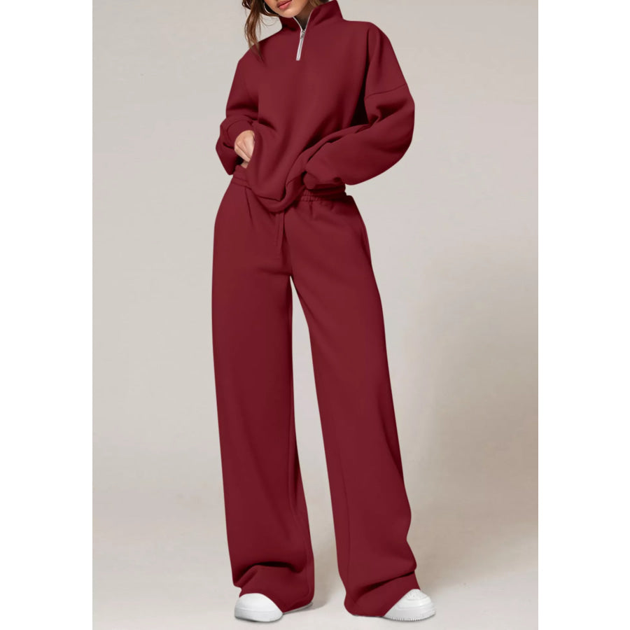 Half-Zip Sweatshirt and Wide-Leg Sweatpants Set