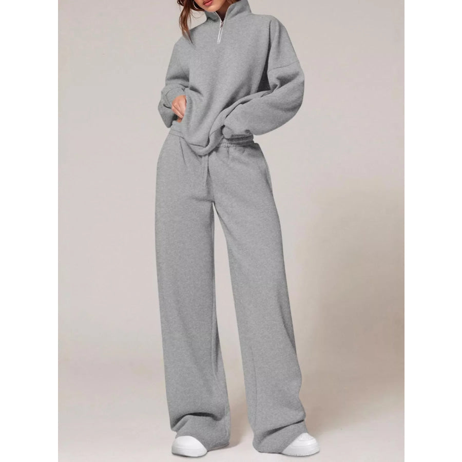 Half-Zip Sweatshirt and Wide-Leg Sweatpants Set