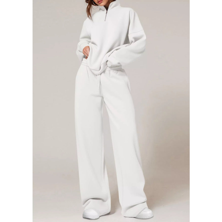 Half-Zip Sweatshirt and Wide-Leg Sweatpants Set