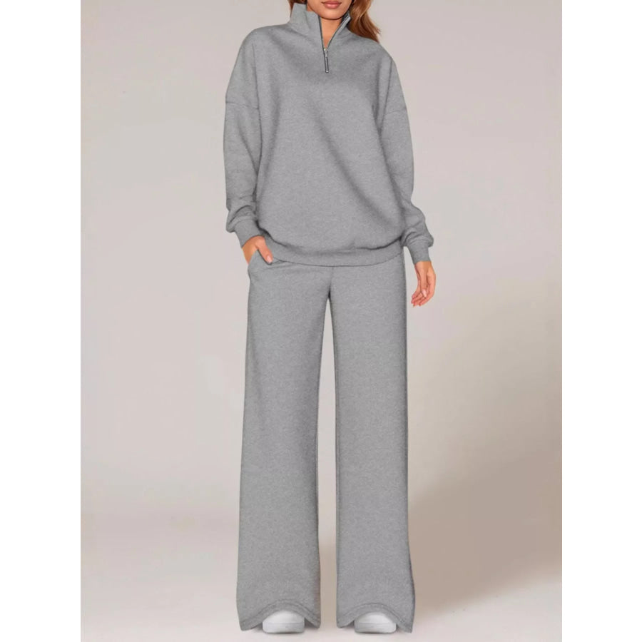 Half-Zip Sweatshirt and Wide-Leg Sweatpants Set