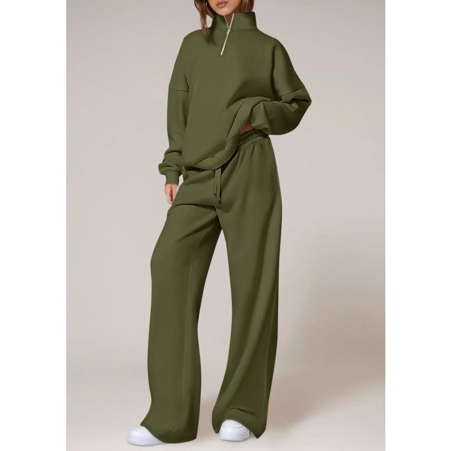 Half-Zip Sweatshirt and Wide-Leg Sweatpants Set