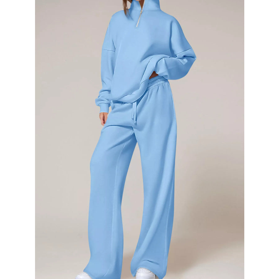 Half-Zip Sweatshirt and Wide-Leg Sweatpants Set